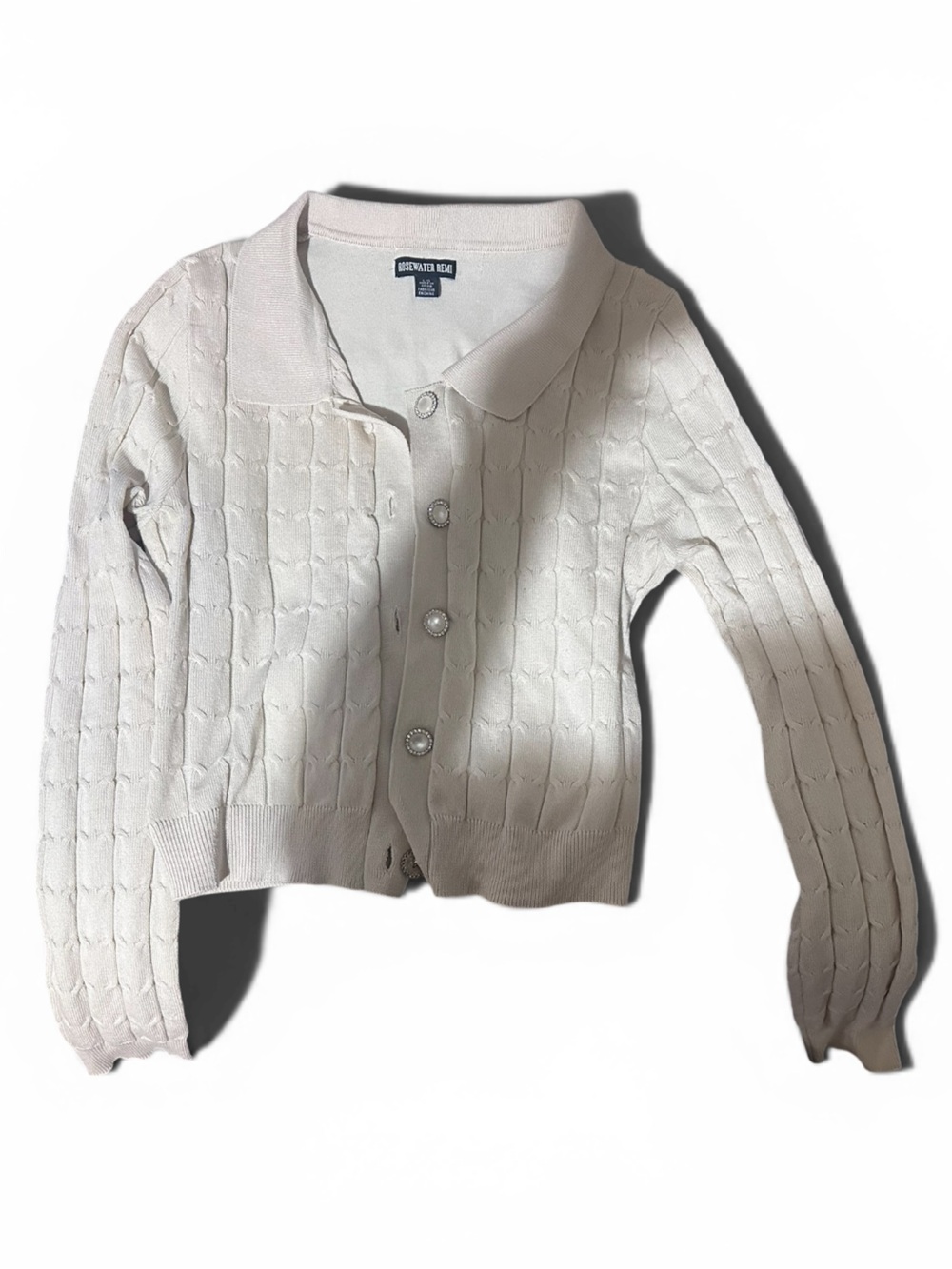 Rosewater Remi Pearl-Button Knit Cardigan in Light Beige